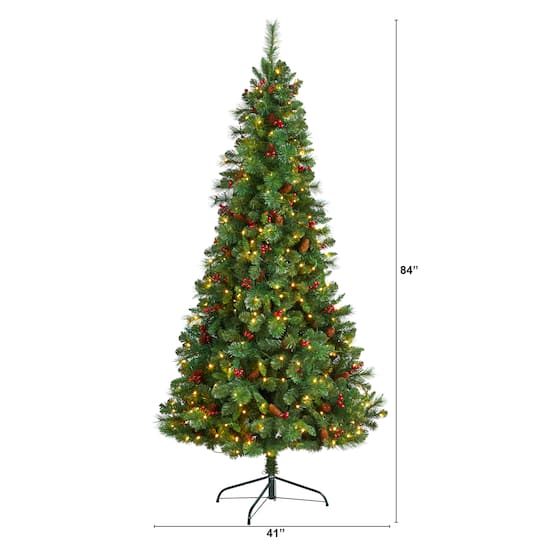 7ft. Pre-Lit Flat Back Montreal Mountain Pine Artificial Christmas Tree, White LED Lights